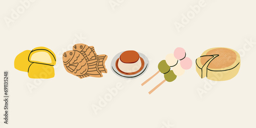 Flat vector Japanese desserts collection
