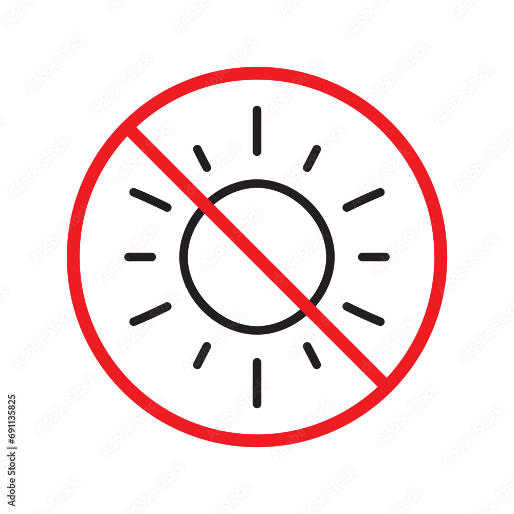 No sun icon. Forbidden sunny icon. No sun vector symbol. Prohibited vector icon. Warning, caution, attention, restriction flat sign design. Do not pictogram UX UI No sun icon. Forbidden sunny icon. No sun vector symbol. Prohibited vector icon. Warning, caution, attention, restriction flat sign design. Do not pictogram UX UI