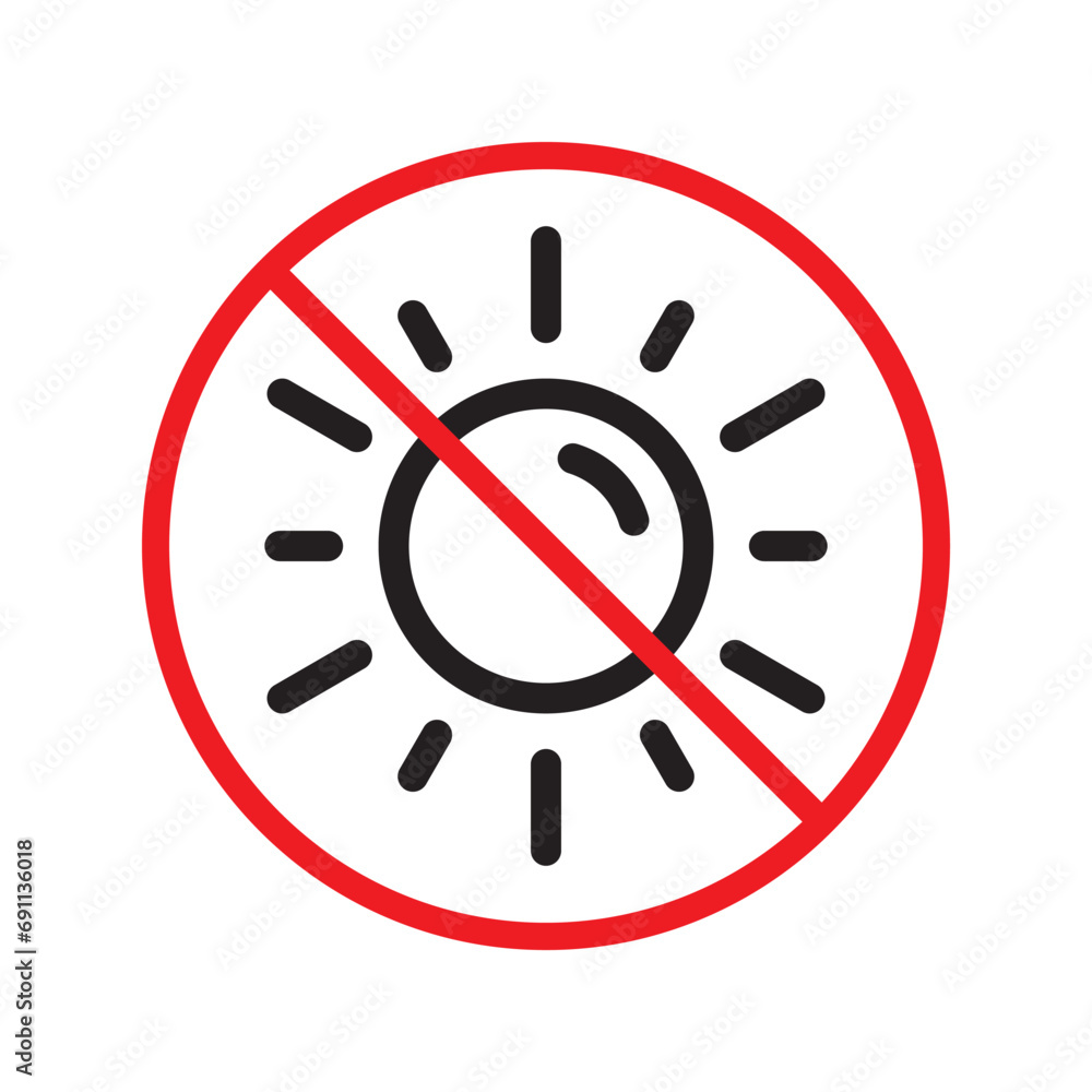 No sun icon. Forbidden sunny icon. No sun vector symbol. Prohibited vector icon. Warning, caution, attention, restriction flat sign design. Do not pictogram UX UI No sun icon. Forbidden sunny icon. No sun vector symbol. Prohibited vector icon. Warning, caution, attention, restriction flat sign design. Do not pictogram UX UI