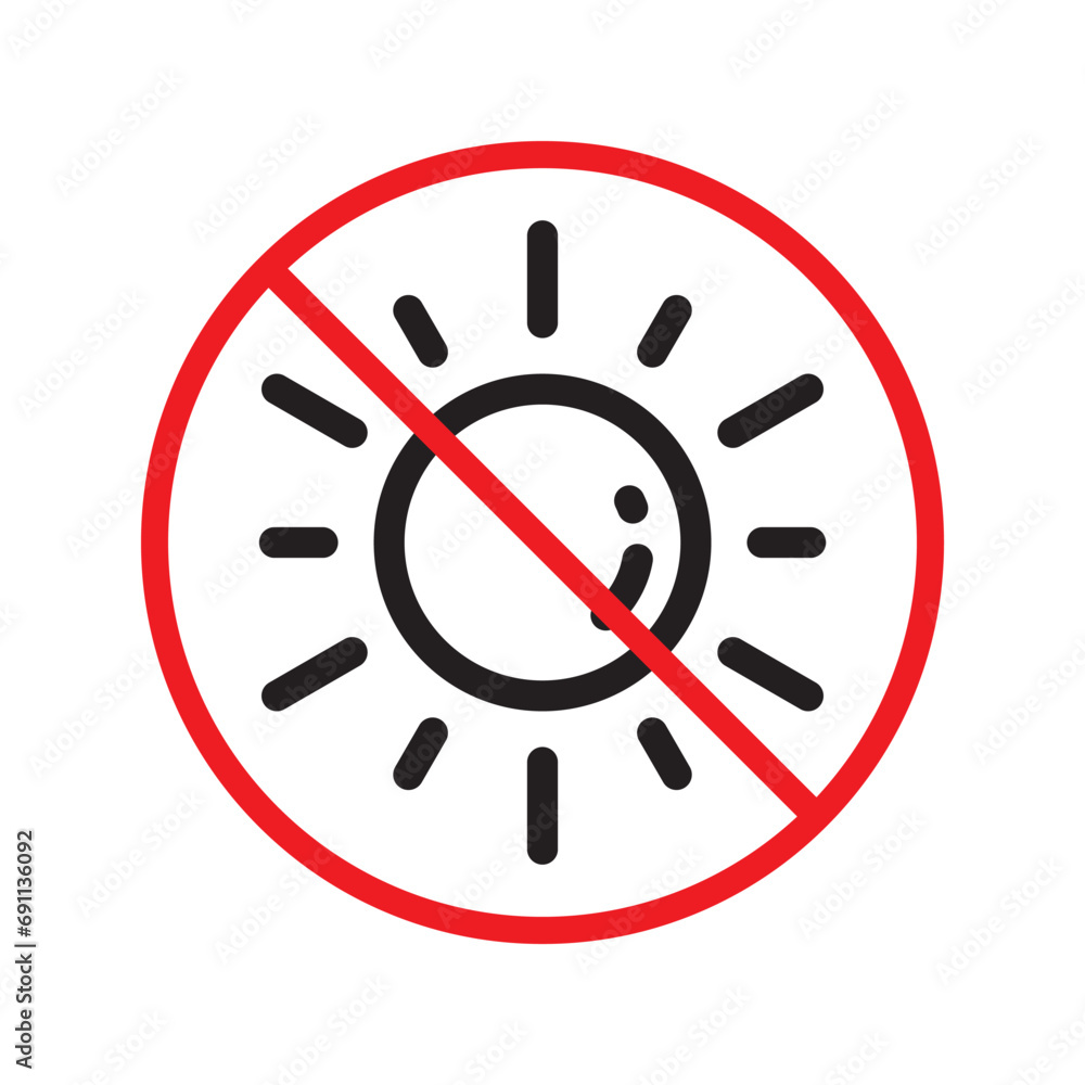 No sun icon. Forbidden sunny icon. No sun vector symbol. Prohibited vector icon. Warning, caution, attention, restriction flat sign design. Do not pictogram UX UI No sun icon. Forbidden sunny icon. No sun vector symbol. Prohibited vector icon. Warning, caution, attention, restriction flat sign design. Do not pictogram UX UI