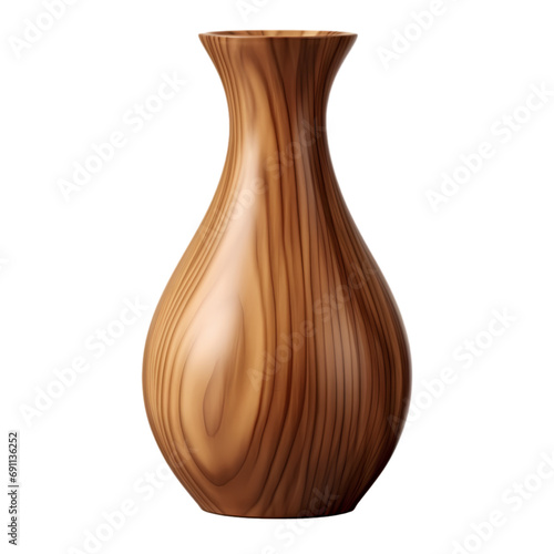 Wooden vase or wooden pot isolated on transparent background