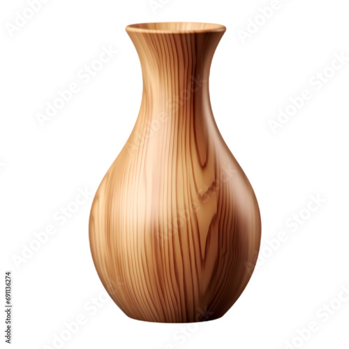 Wooden vase or wooden pot isolated on transparent background
