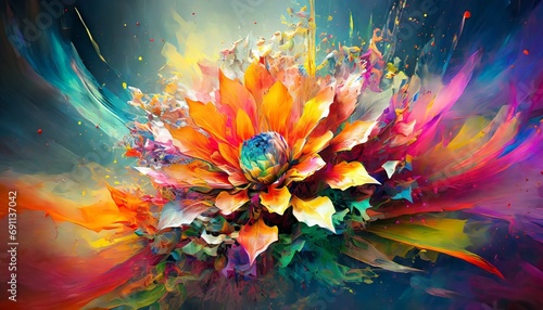 Abstrakcyjny kolorowy kwiat. Generative AI #691137042