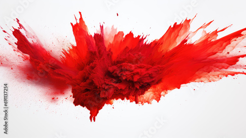 abstract red paint, brush strockes explosion on white background