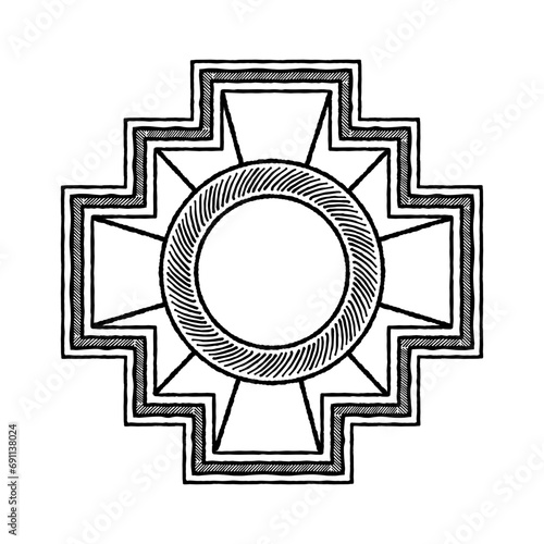 Inca Cross Chakana, Inti Raymi Ecuador, Peru emblematic symbol of an ancestral and cultural celebration of the Andean peoples for the winter solstice. Ethnic folk image. Tribe motif. Tribal.