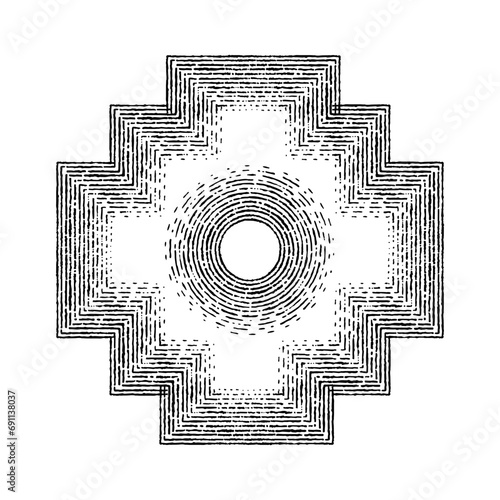 Inca Cross Chakana, Inti Raymi Ecuador, Peru emblematic symbol of an ancestral and cultural celebration of the Andean peoples for the winter solstice. Ethnic folk image. Tribe motif. Tribal.