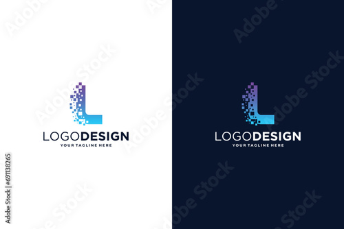 Letter L modern digital dot connection logo design inspiration