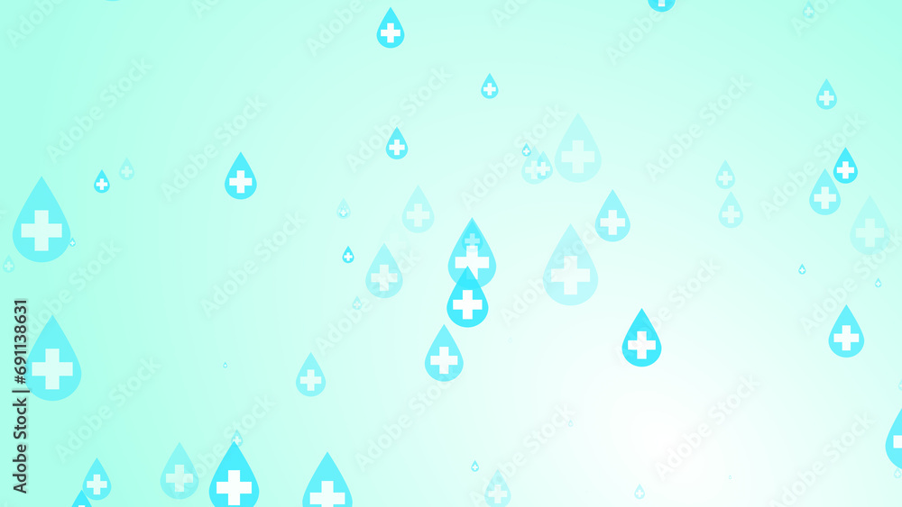 Medical health cross white on blue sanitizer drop pattern background. Abstract healthcare clean and Hygiene concept. - obrazy, fototapety, plakaty 
