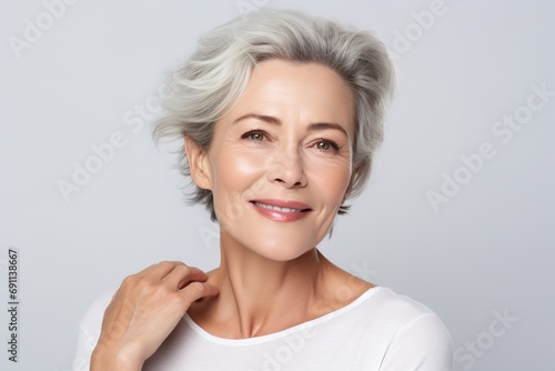 portrait woman beauty beautiful female senior face model skin elderly fashion girl hair healthy eye care clean adult studio attractive cosmetic mature middle aged
