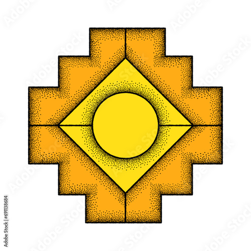 Inca Cross Chakana, Inti Raymi Ecuador, Peru emblematic symbol of an ancestral and cultural celebration of the Andean peoples for the winter solstice. Ethnic folk image. Tribe motif. Tribal.