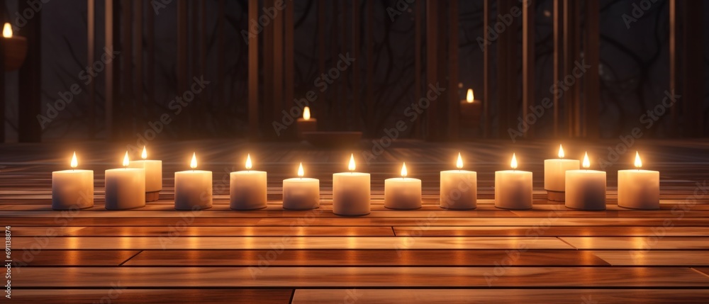 candlelit candles on wooden table, candlelit candles on wooden table,