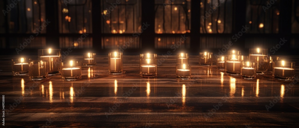 candlelit candles on wooden table, candlelit candles on wooden table,