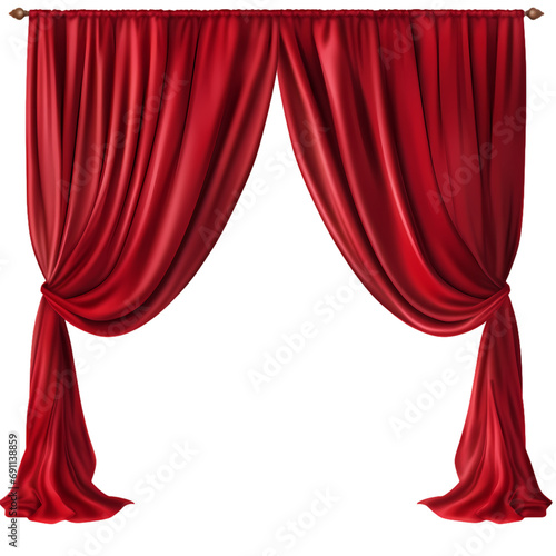 Performance stage red curtain isolated on transparent background