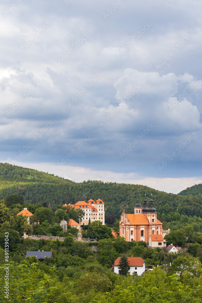 Castle and church in Valec, Western Bohemia, Czech Republic