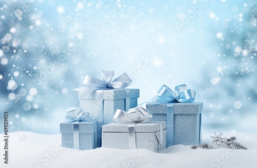 christmas gift boxes in the snow