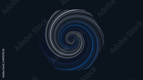 Abstarct spiral dotted round vortex style background in dark blue color This creative background can be presented as a banner or data cycle center.