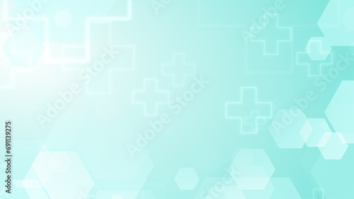 Abstract hexagon cross geometric blue green pattern medical background.