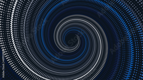 Abstarct spiral dotted round vortex style background in dark blue color This creative background can be presented as a banner or data cycle center.