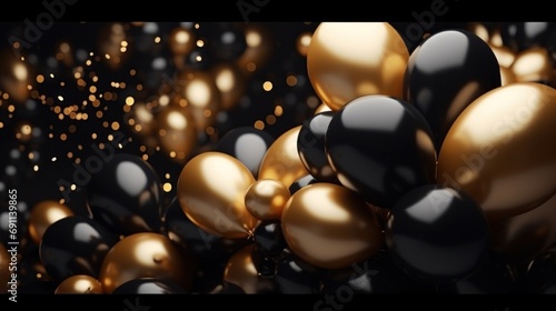 gold and black balloons on a dark background