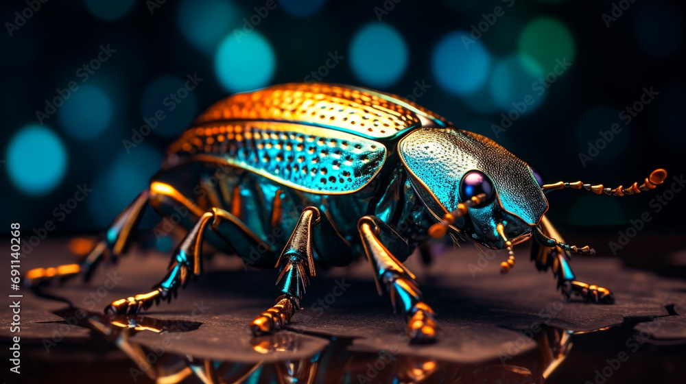 close up photo of beautiful metallic beetle created with Generative Ai close up photo of beautiful metallic beetle created with Generative Ai