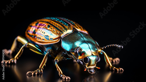 close up photo of beautiful metallic beetle created with Generative Ai