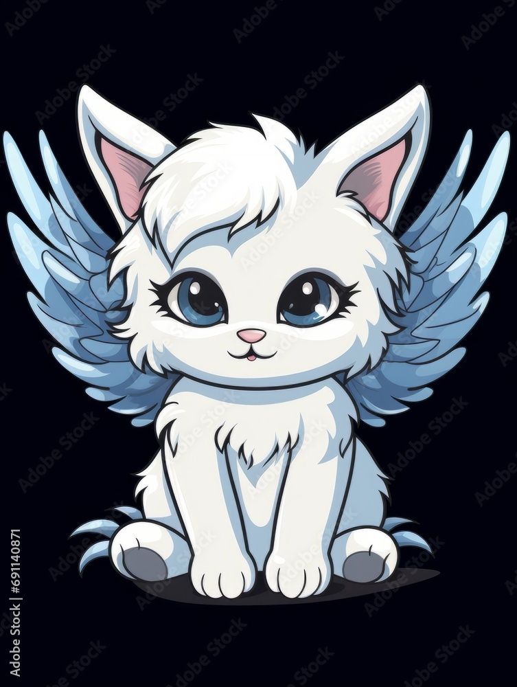 Cartoon sticker sweet angel kitten, AI Cartoon sticker sweet angel kitten, AI
