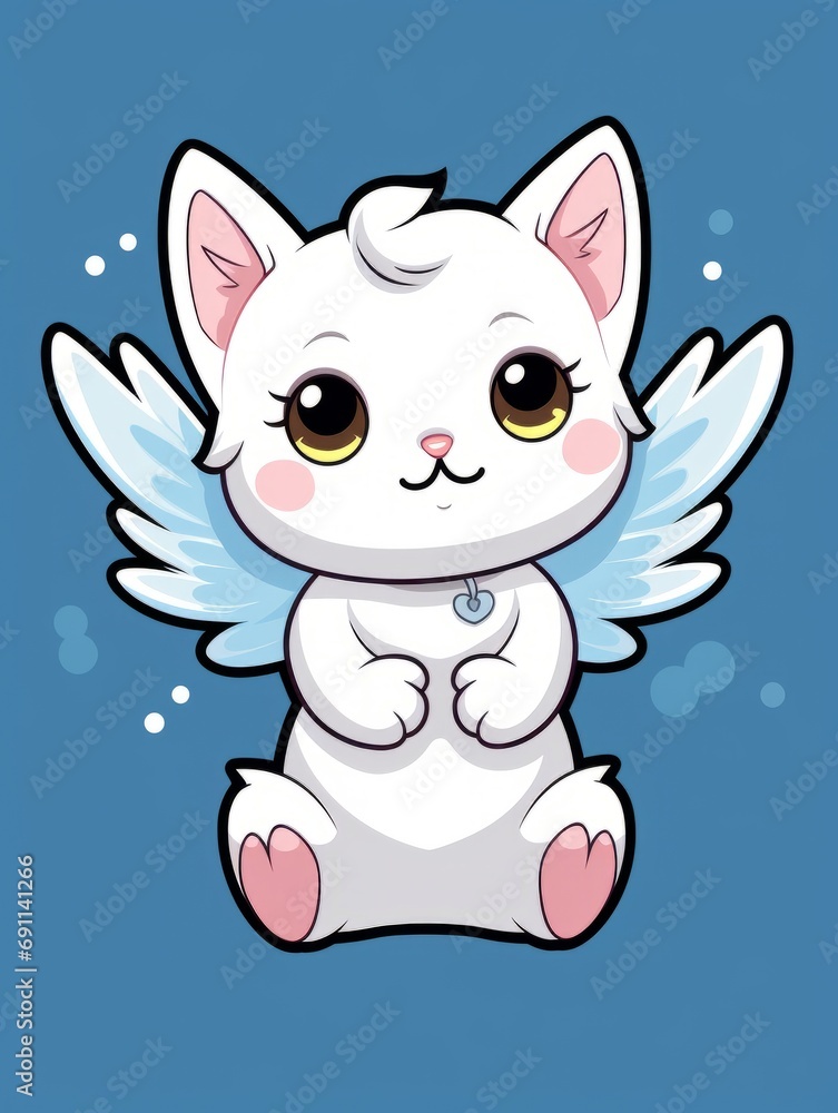 Cartoon sticker sweet angel kitten, AI Cartoon sticker sweet angel kitten, AI