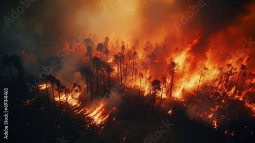 fire in the field in the forest