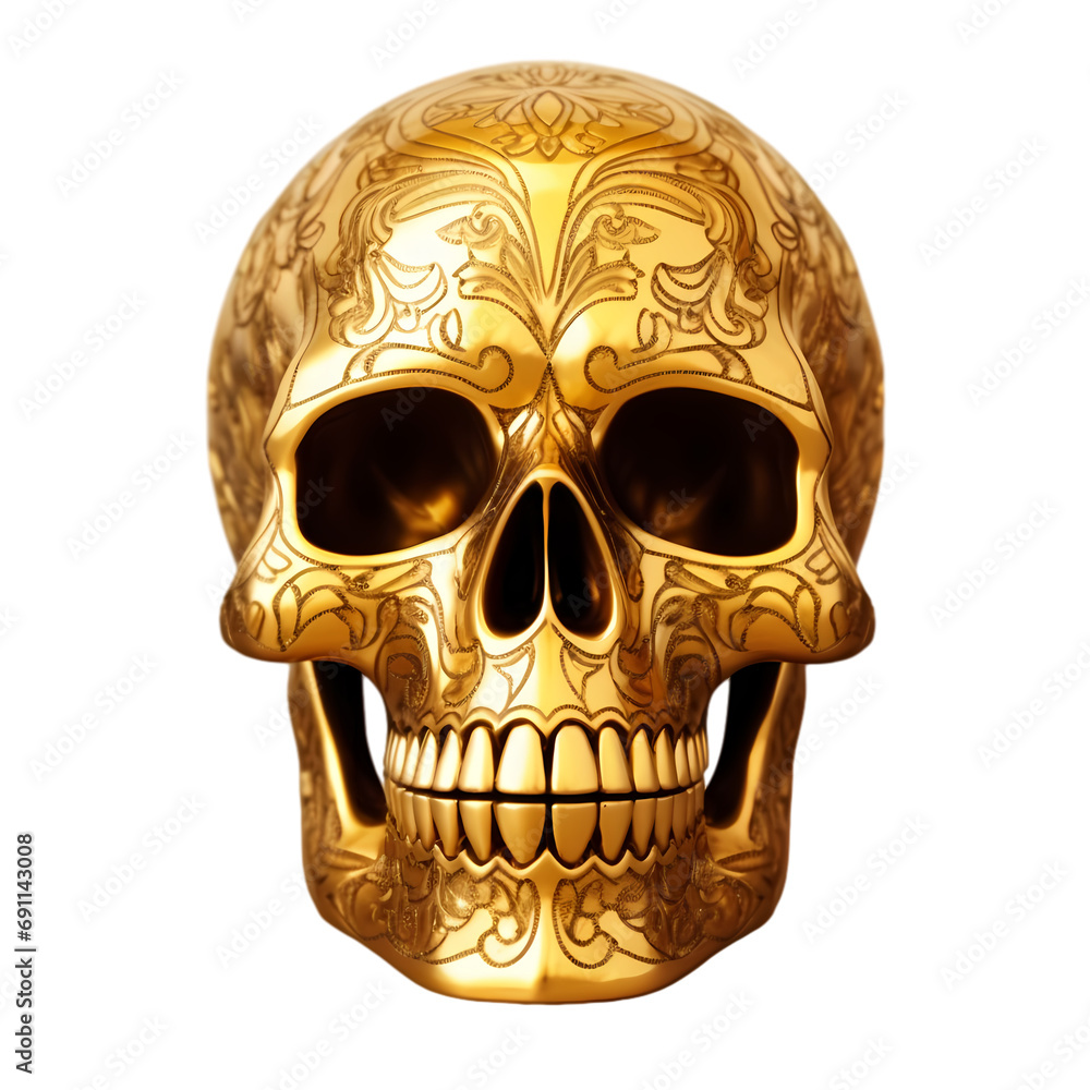Golden skull isolated on transparent background Golden skull isolated on transparent background