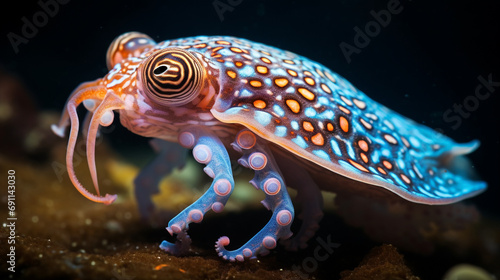 realistic macroscopic photo of a beautiful colourful cuttlefish created with Generative Ai