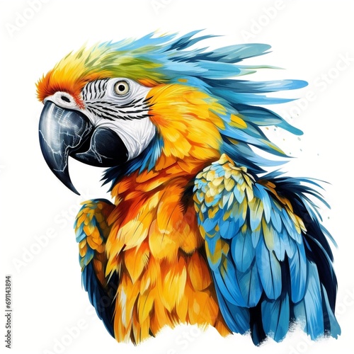 Colorful parrot isolated in white transparent background. © Yacine