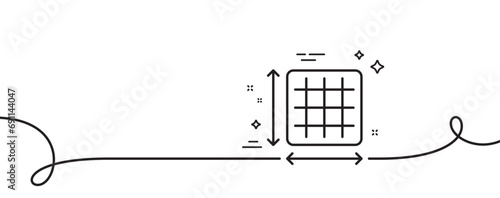 Square area line icon. Continuous one line with curl. Room dimension sign. Territory measurement symbol. Square area single outline ribbon. Loop curve pattern. Vector