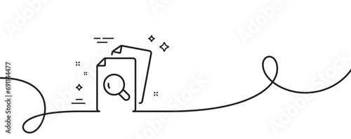 Inspect line icon. Continuous one line with curl. Research documents sign. Search file symbol. Inspect single outline ribbon. Loop curve pattern. Vector