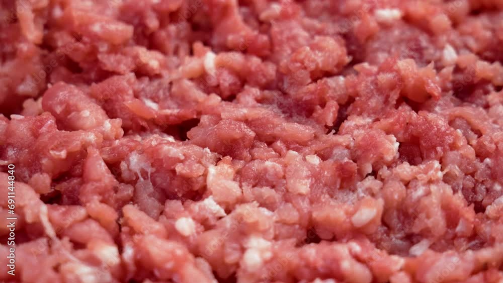 Fresh red mixed minced pork. Raw meat ingredient. Rotation Fresh red mixed minced pork. Raw meat ingredient. Rotation