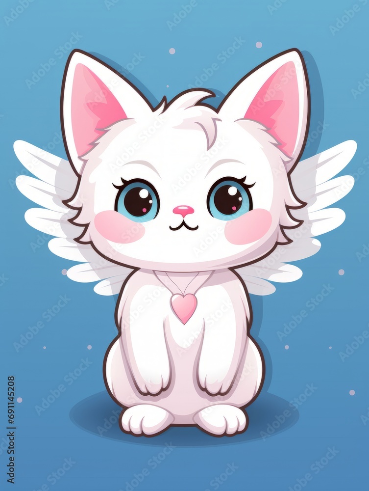 Cartoon sticker sweet angel kitten, AI Cartoon sticker sweet angel kitten, AI