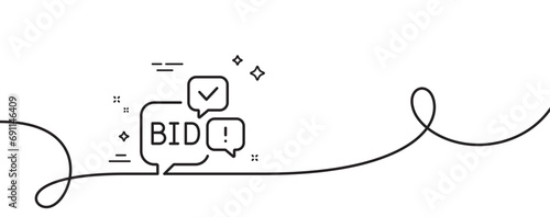 Bid offer line icon. Continuous one line with curl. Auction sign. Raise the price up symbol. Bid offer single outline ribbon. Loop curve pattern. Vector