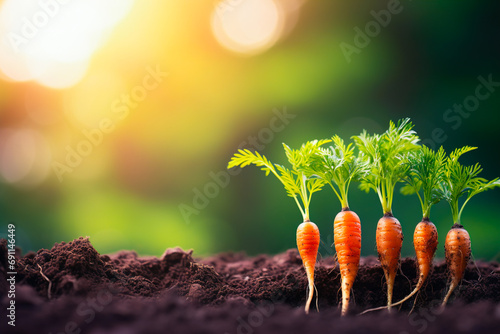 Ripe carrots in a garden bed. photo