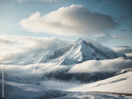 Amazing snowy mountain peaks in clouds © Younes