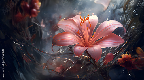 Surreal Peach Flower in Ethereal Water-like Setting