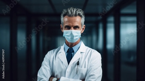 Portrait of a doctor in a hospital ward, experienced medical staff