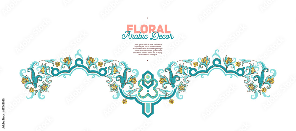 Vector element, arabesque, floral pattern for design template. Luxury ornament in Eastern style. Turquoise floral illustration. Ornate arabic decor for background. Isolated ornament. Ethnic ornamental - obrazy, fototapety, plakaty 