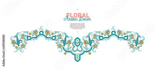 Vector element, arabesque, floral pattern for design template. Luxury ornament in Eastern style. Turquoise floral illustration. Ornate arabic decor for background. Isolated ornament. Ethnic ornamental