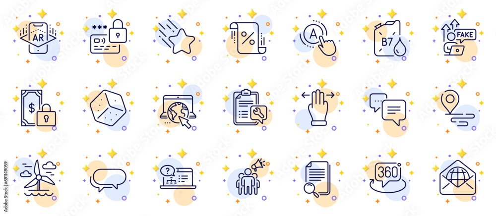 Outline set of Web mail, Ab testing and Spanner line icons for web app. Include Windmill, Loan percent, Diesel canister pictogram icons. Dots message, Messenger, Online help signs. Vector Outline set of Web mail, Ab testing and Spanner line icons for web app. Include Windmill, Loan percent, Diesel canister pictogram icons. Dots message, Messenger, Online help signs. Vector