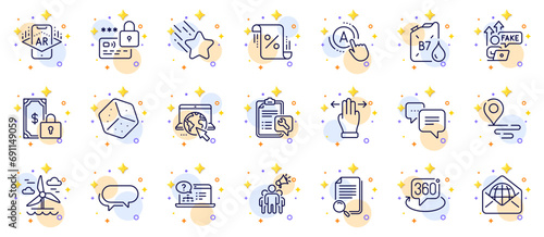 Outline set of Web mail, Ab testing and Spanner line icons for web app. Include Windmill, Loan percent, Diesel canister pictogram icons. Dots message, Messenger, Online help signs. Vector