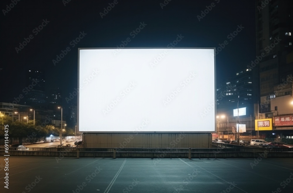 people standing around a blank box at night