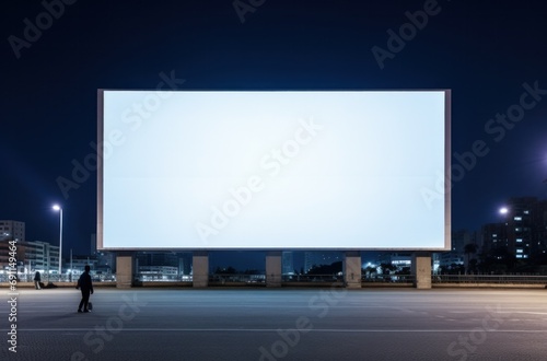 people standing around a blank box at night