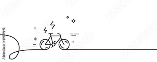 E-bike line icon. Continuous one line with curl. Motorized bicycle transport sign. Electric bike symbol. E-bike single outline ribbon. Loop curve pattern. Vector