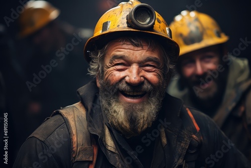 górnik w kasku żółtym węgiel kopalnia