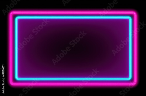 pink neon light frame on black background