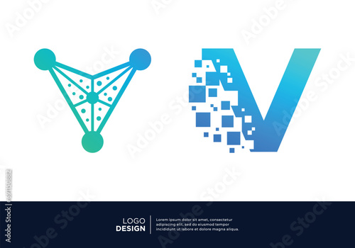 Letter V logo design collection. Abstract symbol for digital technology.